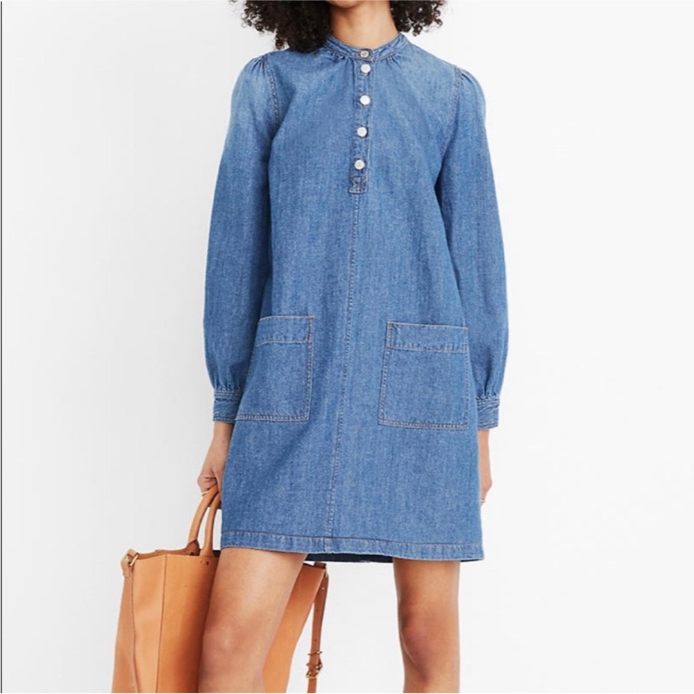 NEW $128 Madewell Denim Dress Patch Pocket Popover Shirtdress